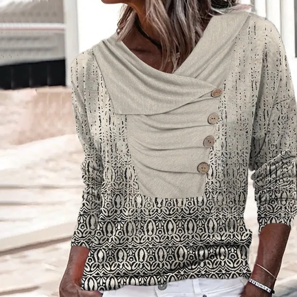 NWT Long Sleeve Batik-style Artsy Bohemian Jersey Top, Women's M